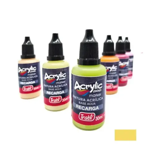 Imagen de Repuesto tinta acrilica recarga para marcador "TRABI" Acrypop x30ml. color Amarillo