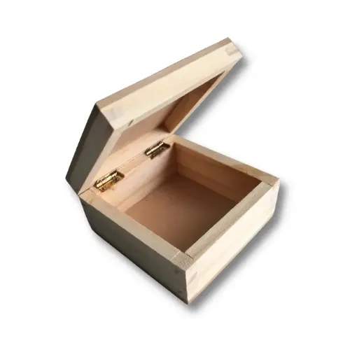 Imagen de Caja SIN CLAVOS de madera de pino con tapa con bisagras de MDF de 5mms. de 10x10x5cms.