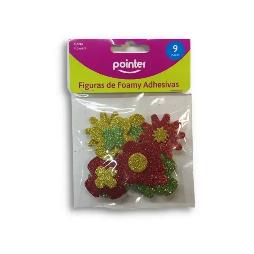Imagen de Apliques de goma eva adhesivos "POINTER" Flores con glitter