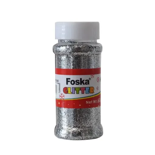 Imagen de Brillantina media Glitter "FOSKA" GT1060 en frasco de plastico de 60grs. color plata