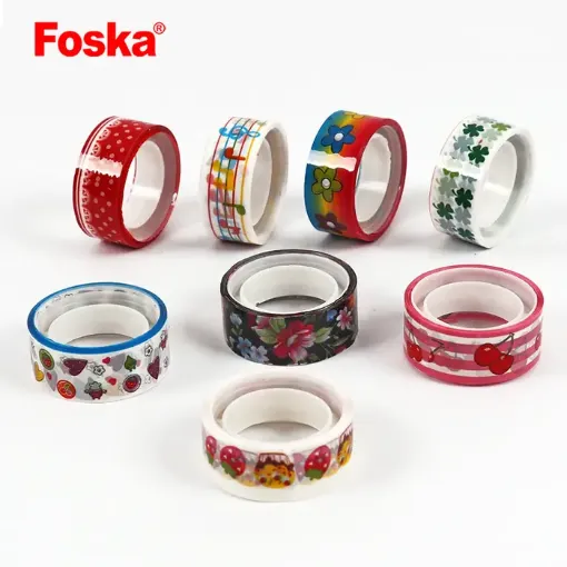 Imagen de Cinta adhesiva de papel decorativa "FOSKA" 15mms set de 8 modelos diferentes