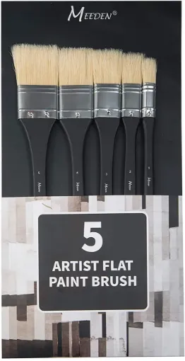 Imagen de Set de 5 pinceletas planas de cerda profesionales de diferentes medidas con mango largo "MEEDEN" 