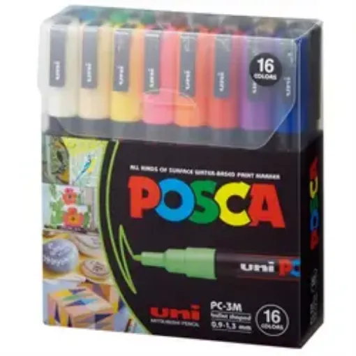Imagen de Marcador de tinta pigmentada agua UNI POSCA trazo ultrafino 0.7mms PC-1PC 16 colores 