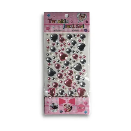 Imagen de Sticker de piedras corazones y circulos de varios tamanos "Twinkle Jewel Seal" rosado y cristal