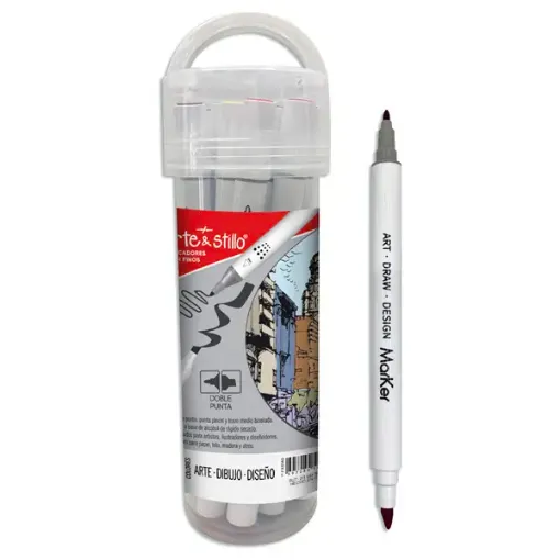 Imagen de Marcadores alcohol doble punta Sketch Marker "ARTE & STILLO" set de 12 colores