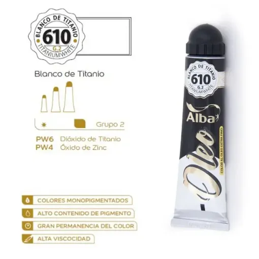 Imagen de Oleo profesional extra fino "ALBA" de 60ml. color Blanco Titanio 610