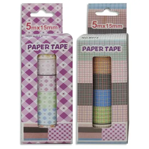 Imagen de Cintas de papel adhesivas decorativas de 15mms Paper Tape set x6 rollos x5mts de colores diferentes