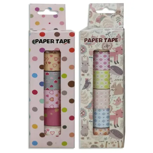 Imagen de Cintas de papel adhesivas decorativas de 20mms Paper Tape set x6 rollos x5mts de colores diferentes