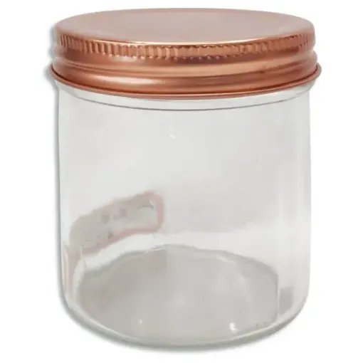 Imagen de Frasco de vidrio cilindrico con tapa rosca de metal cobre 180ml. 6x9cms. FQ0533