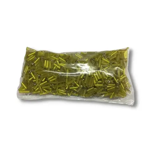 Imagen de Mostacillas canutillos en paquete de 50grs color amarillo brillante de 6mms