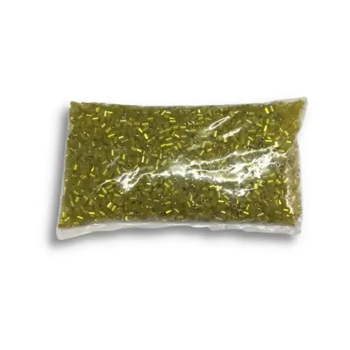 Imagen de Mostacillas canutillos en paquete de 50grs color amarillo brillante de 2mms