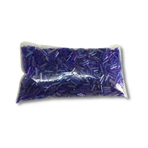 Imagen de Mostacillas canutillos en paquete de 50grs color Azul violeta iridiscente de 7mms