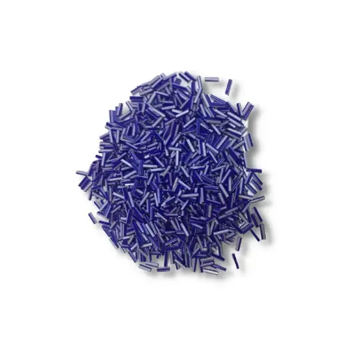 Imagen de Mostacillas canutillos en paquete de 50grs color Azul bicolor de 7mms