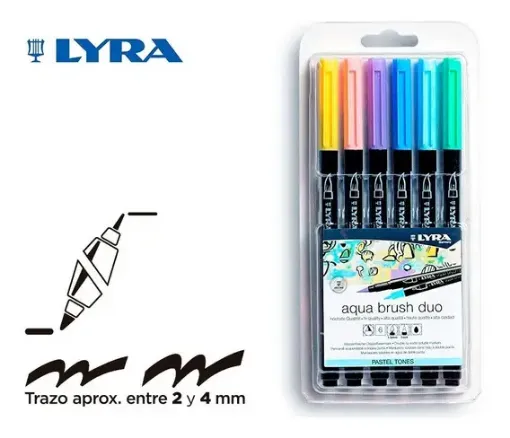 Imagen de Marcadores punta pincel doble punta lettering "LYRA" Aqua Brush Duo Set de 6 tonos Pastel