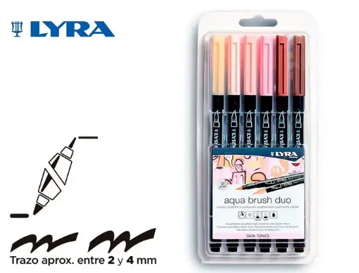 Imagen de Marcadores punta pincel doble punta lettering "LYRA" Aqua Brush Duo Set de 6 tonos Piel