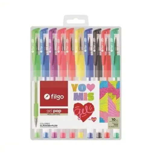 Imagen de Set de 10 Lapiceras gel Roller POP FILGO estuche con 10 colores Clasicos