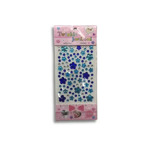 Imagen de Sticker de piedras florcitas y circulos de varios tamanos "Twinkle Jewel Seal" Azul y celestes