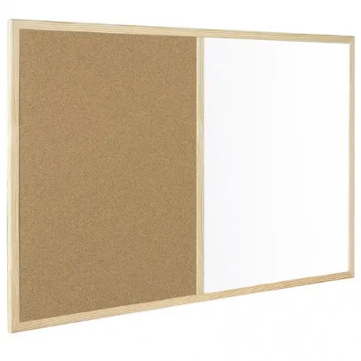 Imagen de Cartelera pizarra combinada  corcho y blanca con marco de madera "BI-OFFICE" de 100x150cms