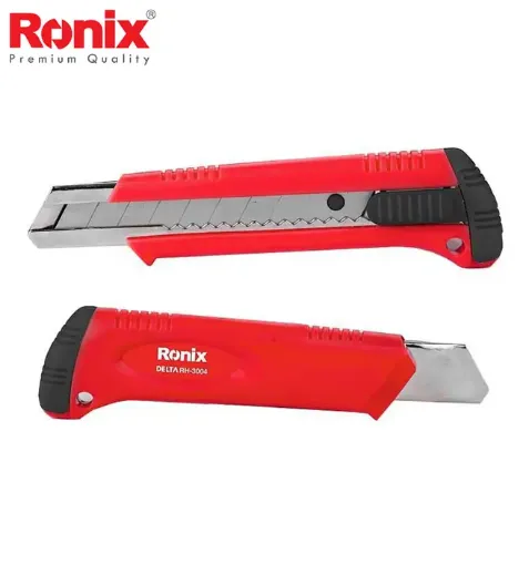 Imagen de Cortante Trincheta cutter de 19mms cuerpo plastico guia metalica "RONIX" RH-3004 con 2 hojas de repuesto
