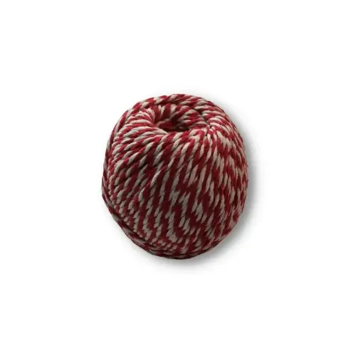 Imagen de Hilo de algodon bitono de 2mms en ovillo de 50grs=45mts color Crudo con Rojo