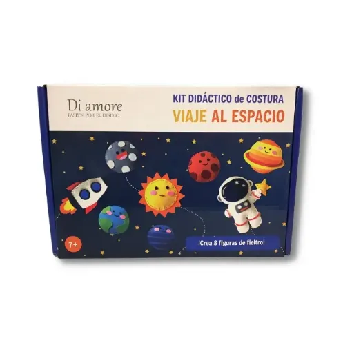 Imagen de Kit set didactico de costura infantil crea 8 figuras de fieltro DI AMORE motivo Viaje al Espacio