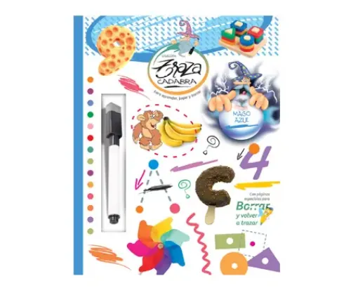 Imagen de Libro de actividades infantil coleccion Traza CADABRA con marcador de tinta borrable tapa Mago Azul