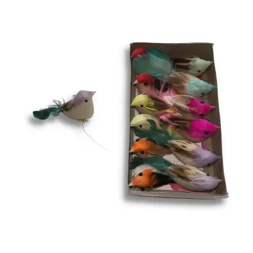 Imagen de Pajarito decorativo chico de 9x5cms con alambre en caja de 12 unidades de colores diferentes