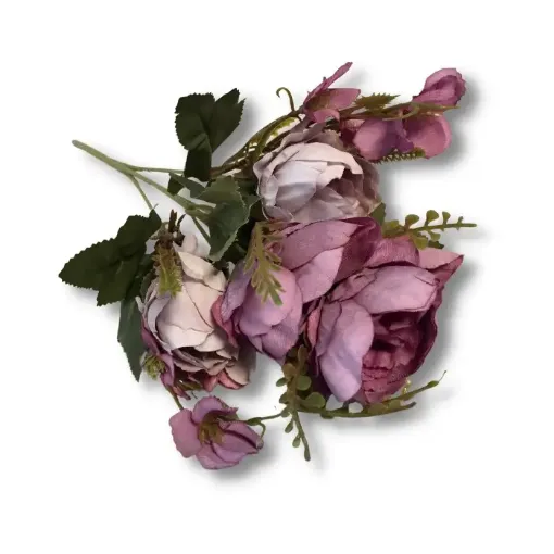 Imagen de Ramo de flores artificiales mini peonias tonos pastel jaspeado x5 flores J1015B color Bordeaux jaspeado