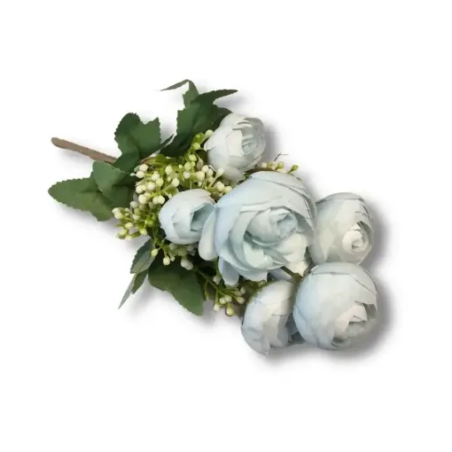 Imagen de Ramo de flores artificiales marimonias con follaje plastico 30cms x7 unidades T-2260 color celeste