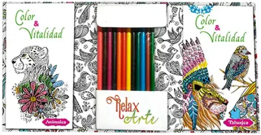 Imagen de Libro para pintar y relajarse Kit de Arte con 12 lapices de colores titulo Color & Vitalidad