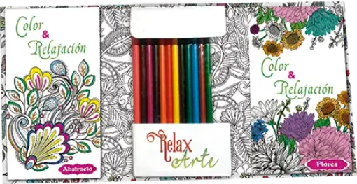 Imagen de Libro para pintar y relajarse Kit de Arte con 12 lapices de colores titulo Color & Relajacion