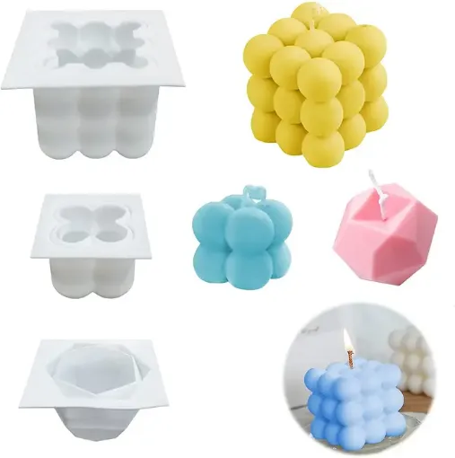 La Casa del Artesano-Set de 3 moldes de silicona para velas y jabones cubo  3D set de 3 modelos diferentes