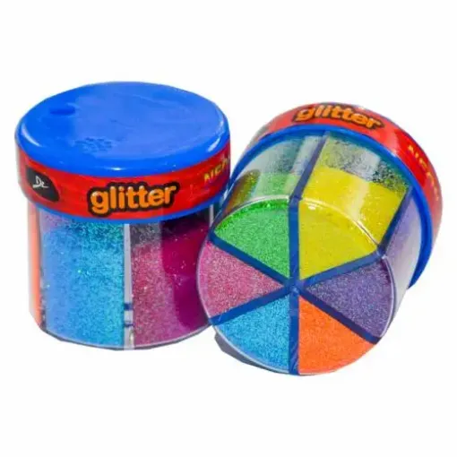 Imagen de Brillantina glitter "DL" en practico  pote de 50grs con 6 colores Neon