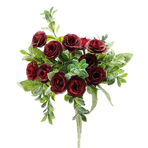 Imagen de Ramo de rositas rococo artificiales con hojas x13 flores de 30cms color Rojo
