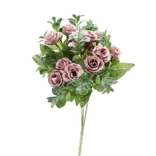 Imagen de Ramo de rositas rococo artificiales con hojas x13 flores de 30cms color Lila