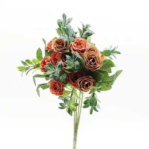 Imagen de Ramo de rositas rococo artificiales con hojas x13 flores de 30cms color Naranja pastel