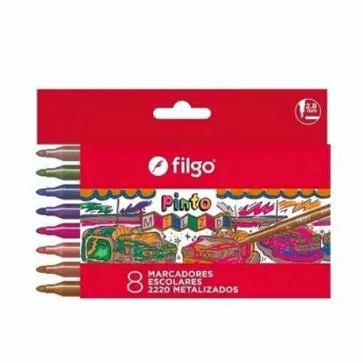 Imagen de Set de 8 marcadores FILGO lavables Pinto 2220 de punta media de 2.5mm colores Glitter metalizados