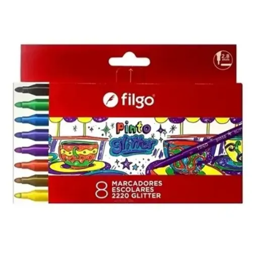 Imagen de Set de 8 marcadores FILGO lavables Pinto 2220 de punta media de 2.5mm colores Glitter