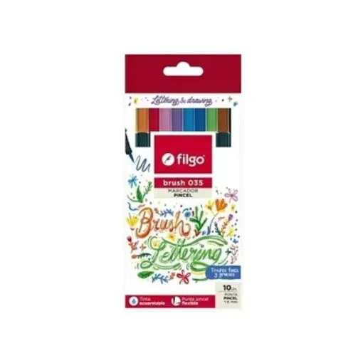 Imagen de Set de 10 marcadores punta pincel FILGO 035 Brush Pen x10 colores surtidos