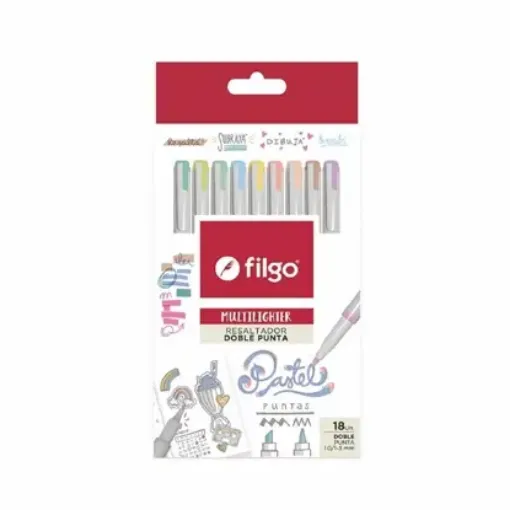 Imagen de Set de 10 marcadores resaltadores FILGO Multilighter Doble Punta x18 colores Pastel