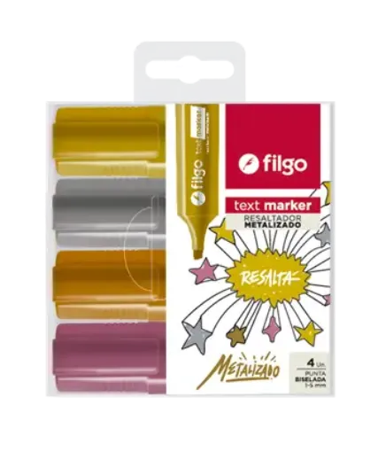 Imagen de Set de 4 resaltadores FILGO Text Marker x4 colores Metalizados