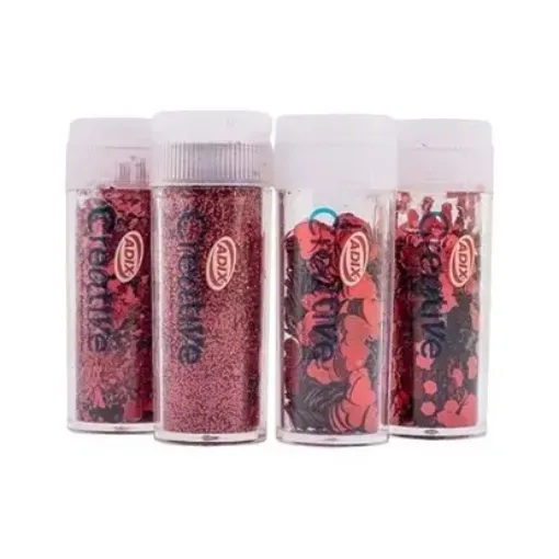 Imagen de Confeti glitter ADIX CREATIVE set de 4 frascos color Rojo