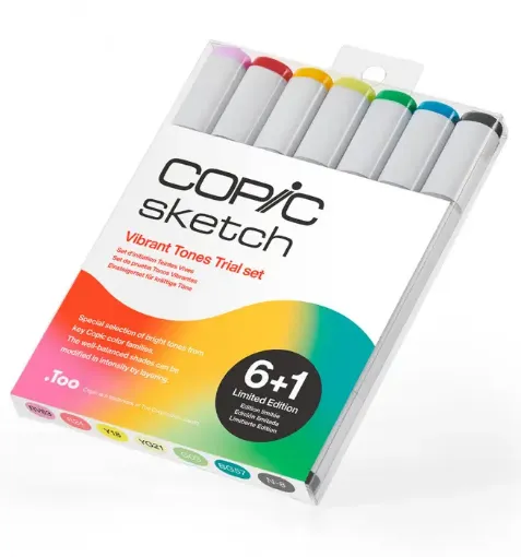 Imagen de Set de marcadores profesionales COPIC SKETCH alcohol doble punta set de 7 Vibrant tones 6+1 GRATIS