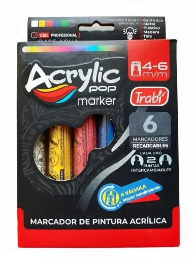 marcador pintura acrilica recargable trabi acrylic pop ptas 2 4mms set 6 colores basicos 0