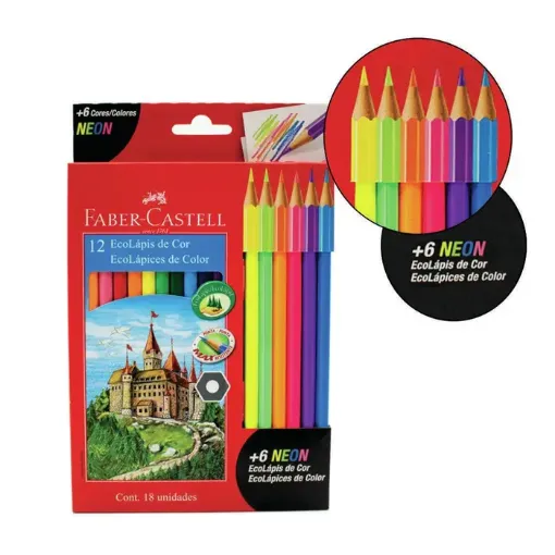 La Casa del Artesano-Eco lapices de color FABER-CASTELL Set de 12 colores  brillantes + 6 colores Neon