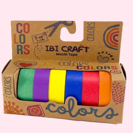 set 6 cintas adhesivas washi tape decorativas ibi craft 15mms 5mts tonos vivos 0