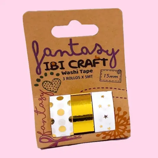 set 3 cintas adhesivas washi tape decorativas ibi craft 15mms x5mts foil dorado 0