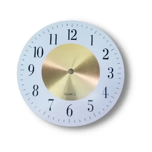 cuadrante metalico para reloj 20cms modelo blanco centro dorado numeros latinos 0