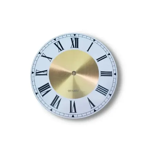 cuadrante metalico para reloj 15cms modelo blanco centro dorado numeros romanos 0