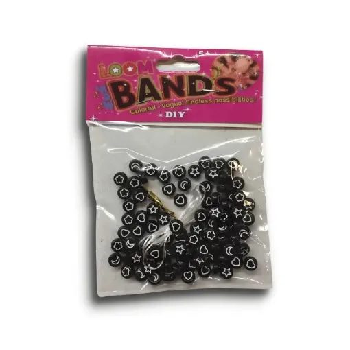 cuentas plastico redondas negras 7mms tanza loom bands diy x100 unid modelo formas varias 0